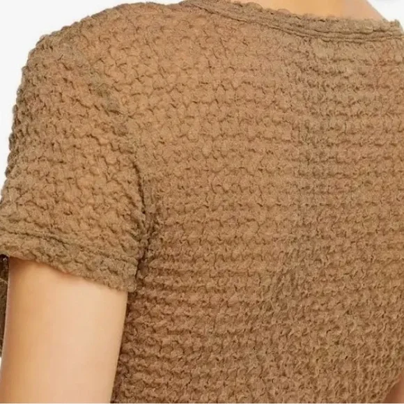 NWT Frame Denim Textured Semi-sheer Women's Baby TShirt in Cypress (Brown), Sz L - Picture 10 of 11